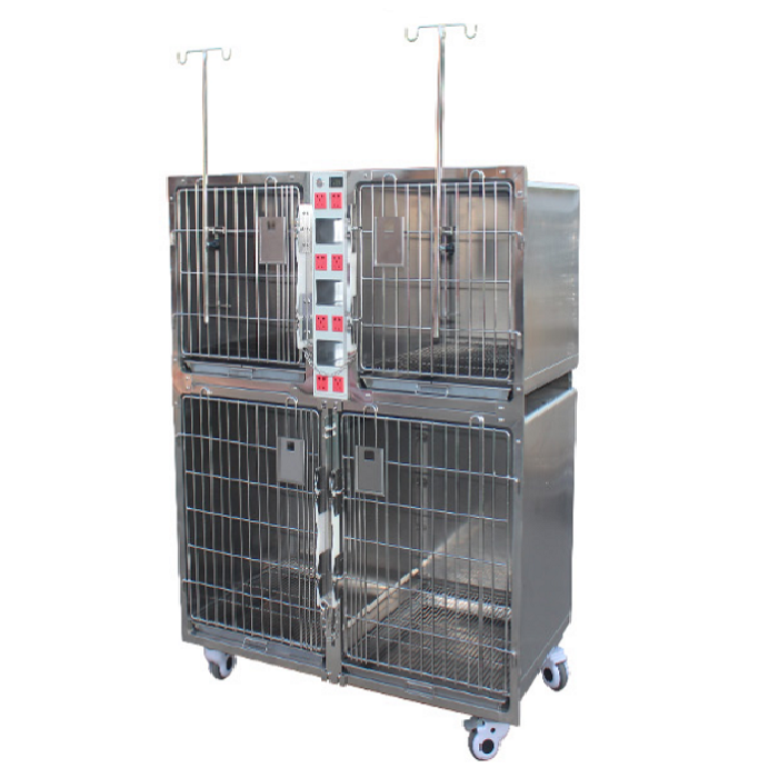 Power outlet type 2-level 4-door stainless steel veterinary cage