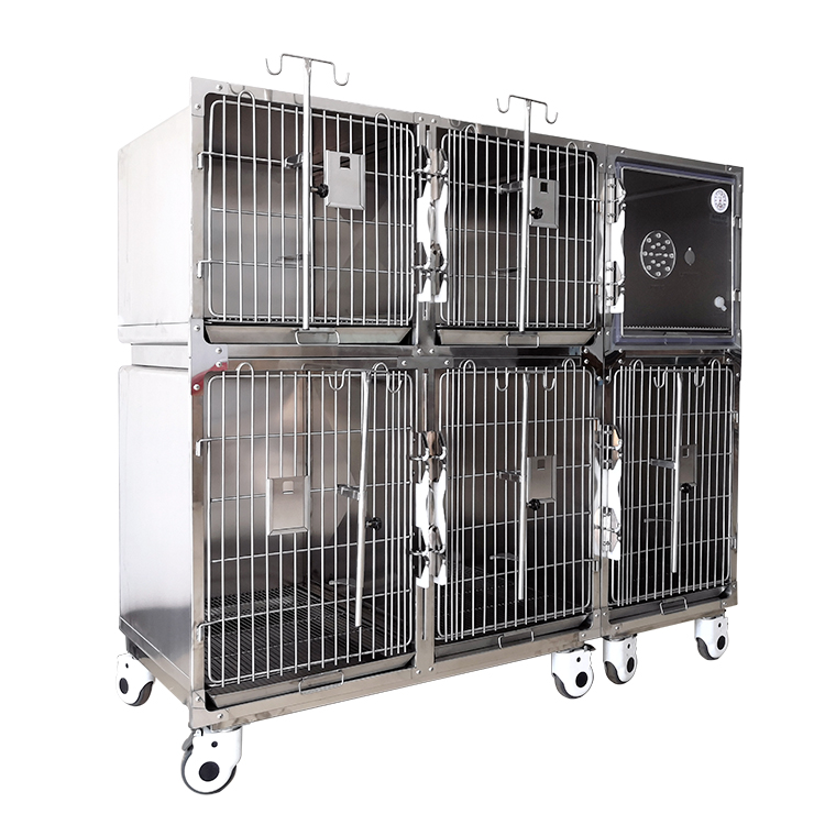 Heavy duty double deck 6-door stainless steel veterinary cage